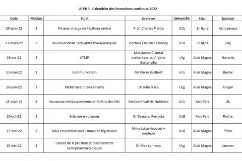 AFPHB - Formations continues - Agenda 2022